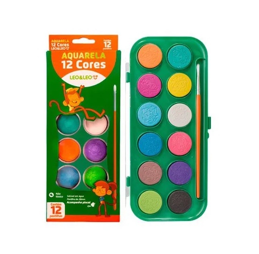 AQUARELA 12 CORES  ESTOJOS LEOELEO